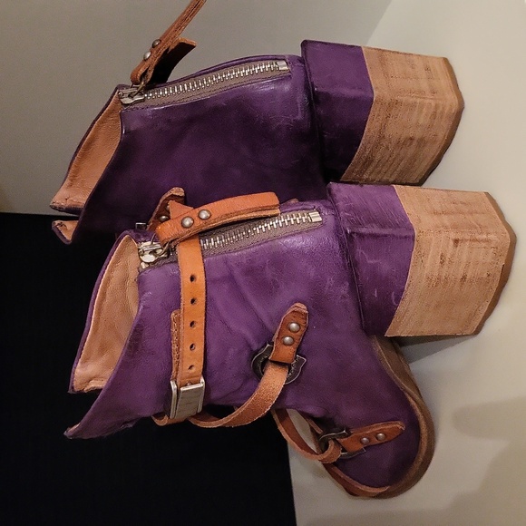 A.S.98 x Free People Open-toe Roman Block-heel Sandals / Sz 4.5 - 5 / Eggplant - Picture 10 of 17